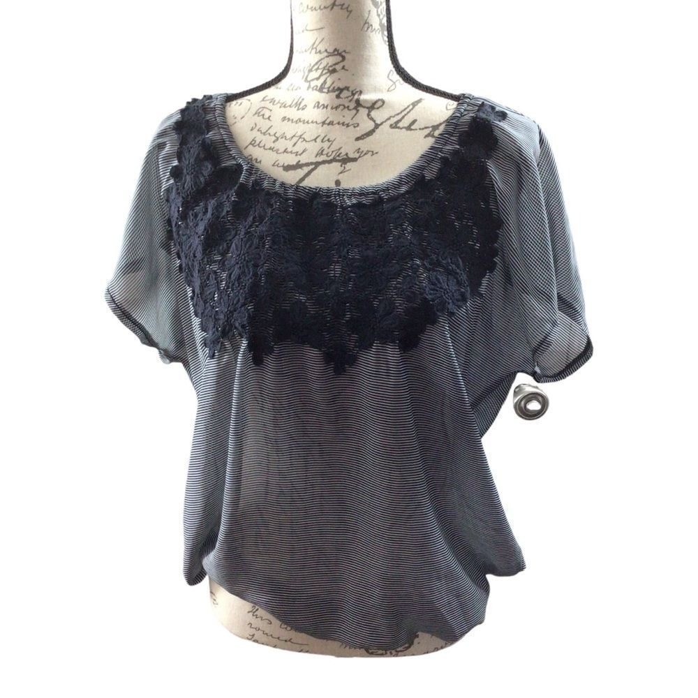 SALE Women's Maurice's Navy‎ Blue and White Sheer Blouse Size Large